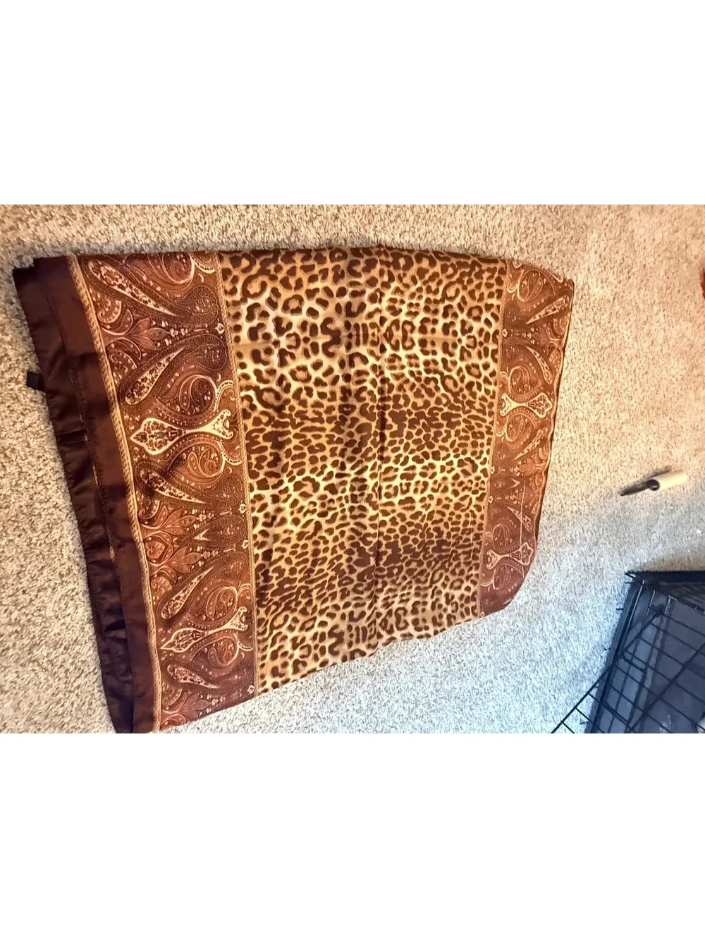 Brown and Leopard Print Silk Blend Scarf